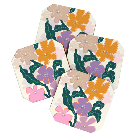 DESIGN dannick Large Pink Retro Flowers Coaster Set