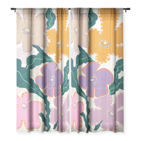 DESIGN d´annick Large Pink Retro Flowers Sheer Non Repeat