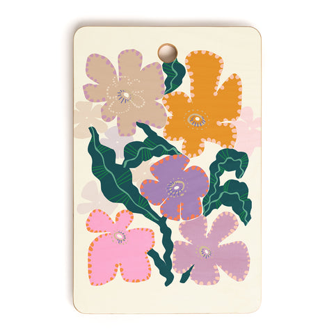 DESIGN dannick Large Pink Retro Flowers Cutting Board Rectangle