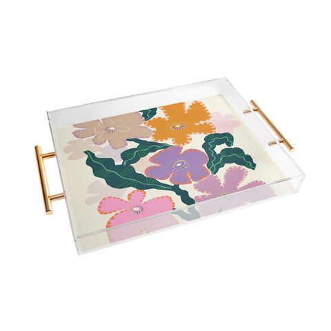 DESIGN dannick Large Pink Retro Flowers Acrylic Tray