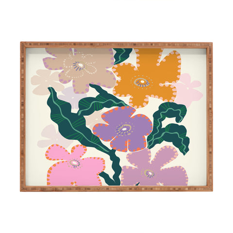 DESIGN d´annick Large Pink Retro Flowers Rectangular Tray