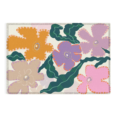 DESIGN d´annick Large Pink Retro Flowers Outdoor Rug