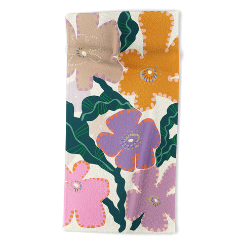 DESIGN d´annick Large Pink Retro Flowers Beach Towel