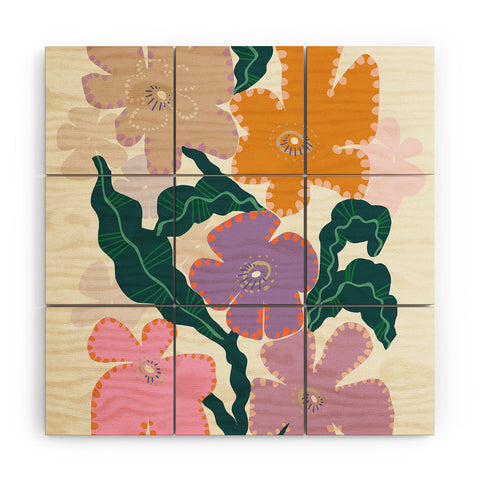 DESIGN dannick Large Pink Retro Flowers Wood Wall Mural