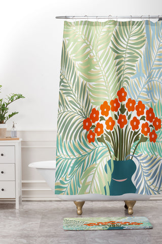 DESIGN d´annick Palm tree leaf Bouquet Shower Curtain And Mat