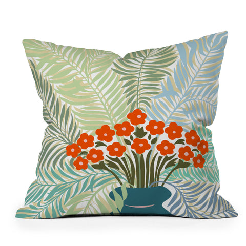 DESIGN d´annick Palm tree leaf Bouquet Outdoor Throw Pillow