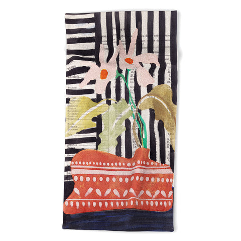 DESIGN dannick still life with a vase modern Beach Towel