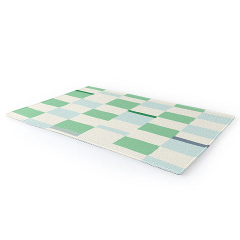 DESIGN dannick Summer check hand drawn mint Area Rug