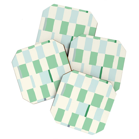 DESIGN dannick Summer check hand drawn mint Coaster Set