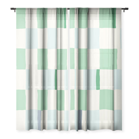 DESIGN dannick Summer check hand drawn mint Sheer Non Repeat