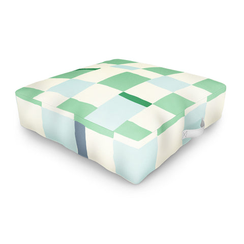 DESIGN dannick Summer check hand drawn mint Outdoor Floor Cushion