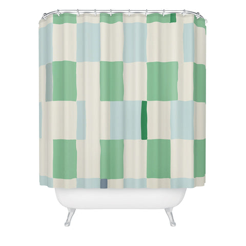 DESIGN dannick Summer check hand drawn mint Shower Curtain