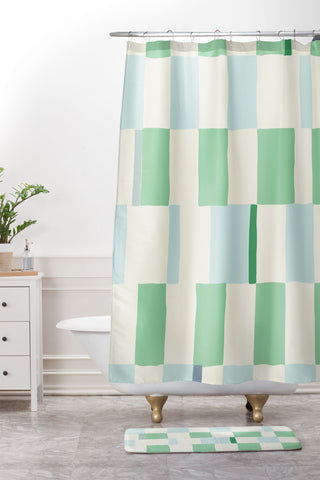 DESIGN dannick Summer check hand drawn mint Shower Curtain And Mat