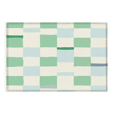 DESIGN dannick Summer check hand drawn mint Outdoor Rug
