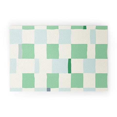 DESIGN dannick Summer check hand drawn mint Welcome Mat