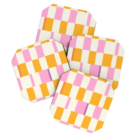 DESIGN dannick Summer check hand drawn orange Coaster Set