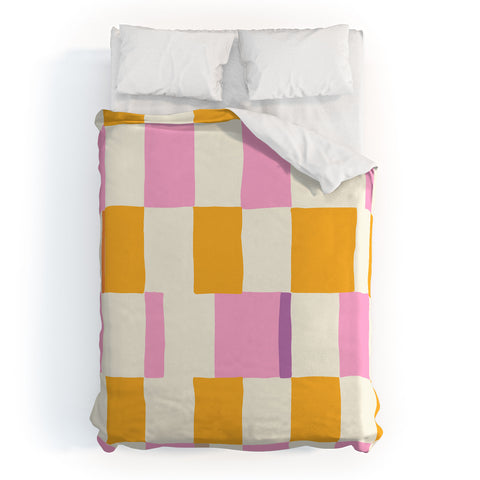 DESIGN dannick Summer check hand drawn orange Duvet Cover