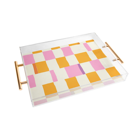 DESIGN dannick Summer check hand drawn orange Acrylic Tray
