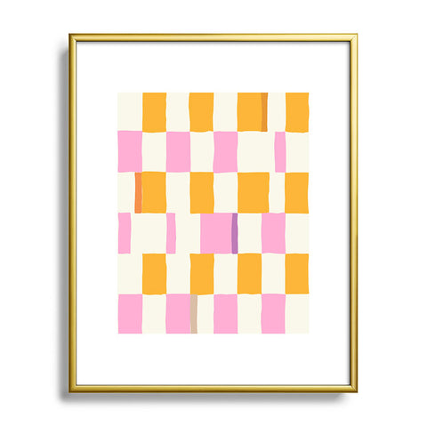 DESIGN dannick Summer check hand drawn orange Metal Framed Art Print