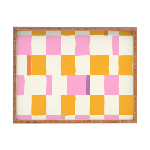 DESIGN dannick Summer check hand drawn orange Rectangular Tray
