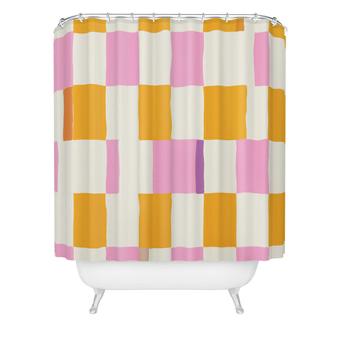 DESIGN dannick Summer check hand drawn orange Shower Curtain
