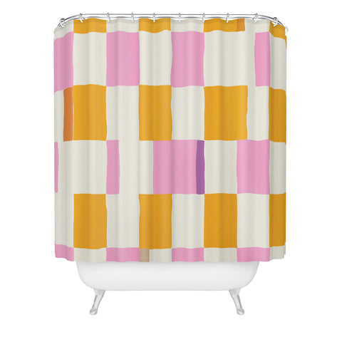 DESIGN d´annick Summer check hand drawn orange Shower Curtain