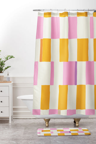 DESIGN dannick Summer check hand drawn orange Shower Curtain And Mat
