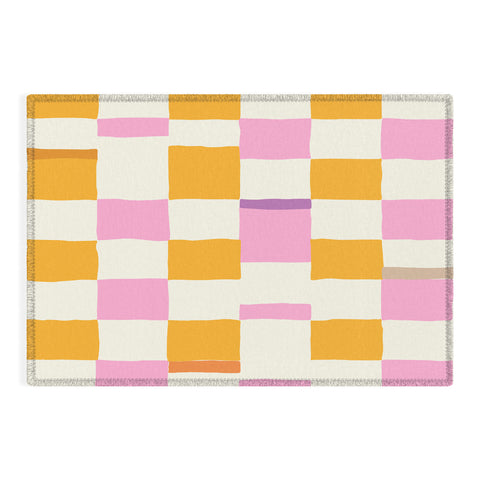 DESIGN dannick Summer check hand drawn orange Outdoor Rug