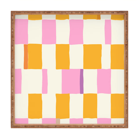 DESIGN dannick Summer check hand drawn orange Square Tray