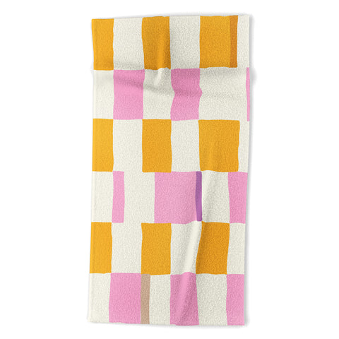 DESIGN dannick Summer check hand drawn orange Beach Towel