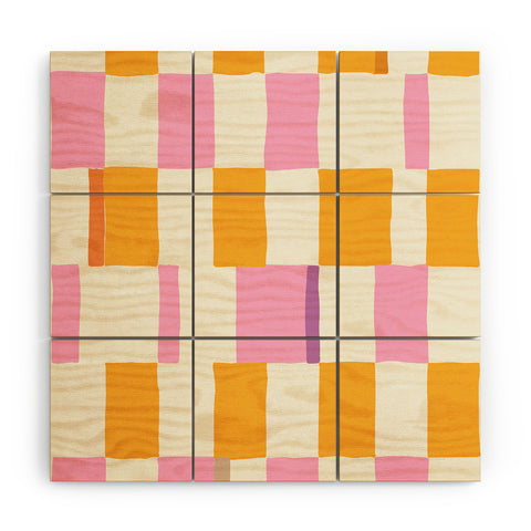 DESIGN dannick Summer check hand drawn orange Wood Wall Mural