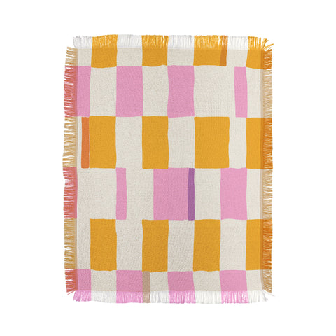 DESIGN d´annick Summer check hand drawn orange Throw Blanket