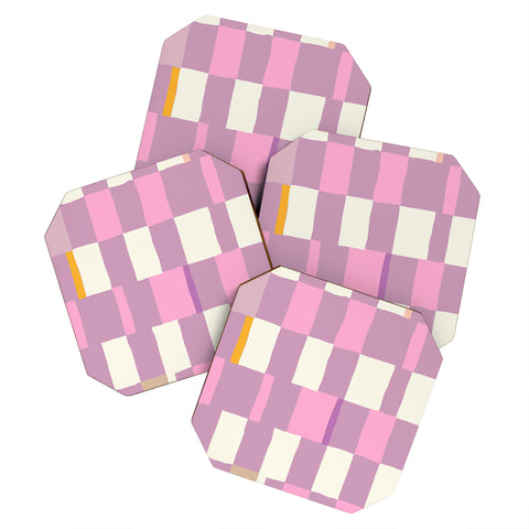 DESIGN dannick Summer check hand drawn purple Coaster Set