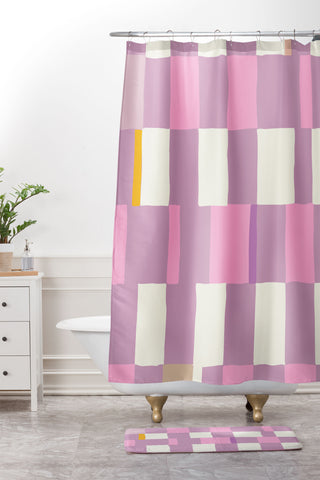 DESIGN d´annick Summer check hand drawn purple Shower Curtain And Mat