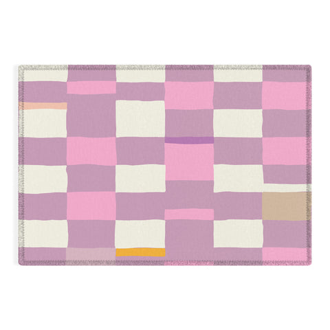 DESIGN dannick Summer check hand drawn purple Outdoor Rug