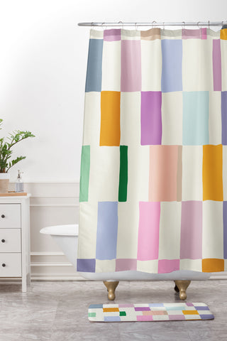 DESIGN dannick Summer check hand drawn Shower Curtain And Mat