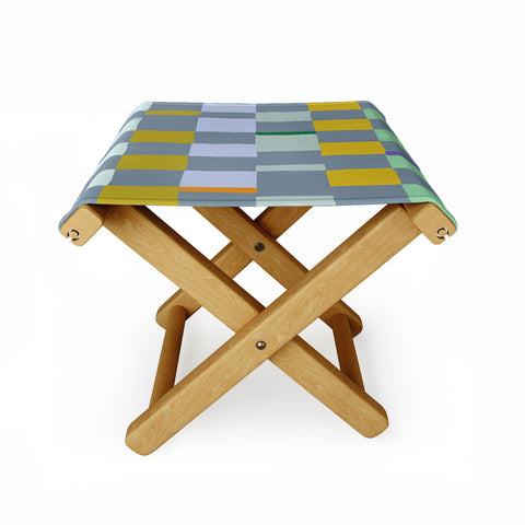 DESIGN dannick Summer check hand drawn teal Folding Stool