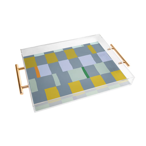DESIGN dannick Summer check hand drawn teal Acrylic Tray