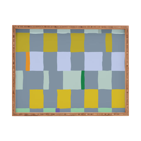 DESIGN dannick Summer check hand drawn teal Rectangular Tray