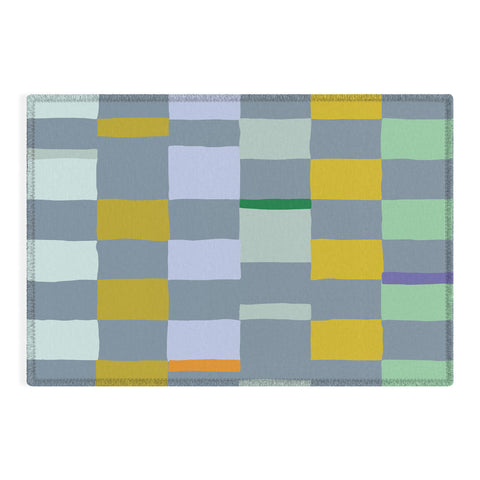 DESIGN dannick Summer check hand drawn teal Outdoor Rug