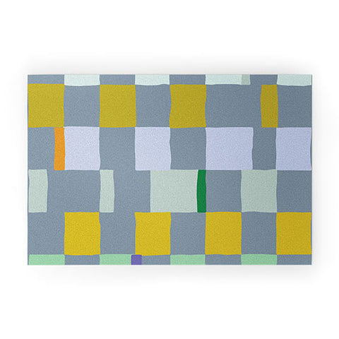 DESIGN dannick Summer check hand drawn teal Welcome Mat