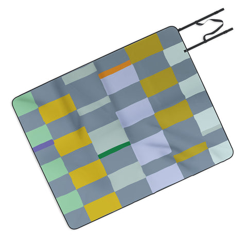 DESIGN dannick Summer check hand drawn teal Picnic Blanket