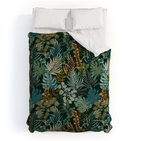 DESIGN dannick tropical night emerald leaves Comforter