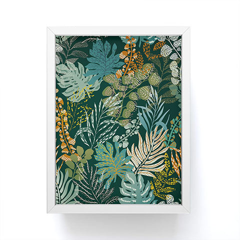 DESIGN dannick tropical night emerald leaves Framed Mini Art Print