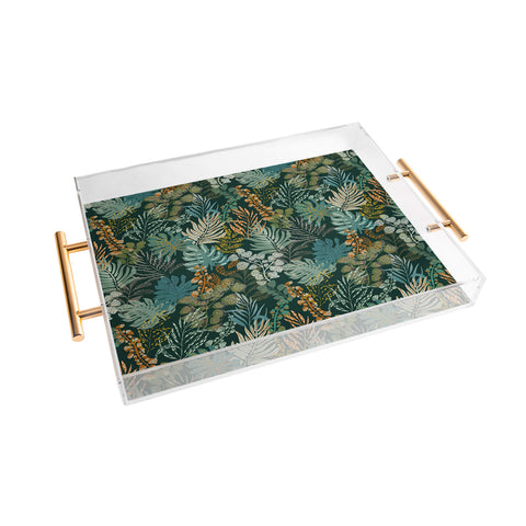 DESIGN dannick tropical night emerald leaves Acrylic Tray