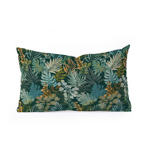 DESIGN dannick tropical night emerald leaves Oblong Throw Pillow