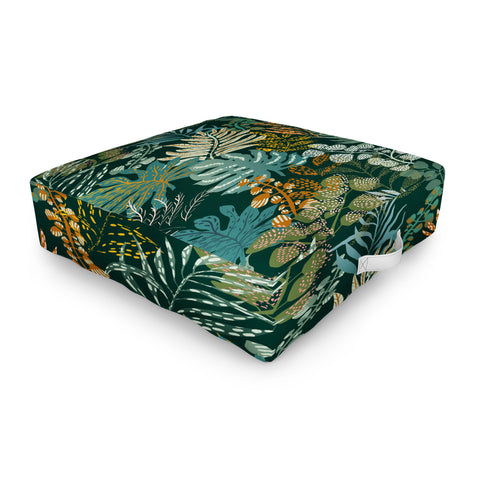 DESIGN dannick tropical night emerald leaves Outdoor Floor Cushion