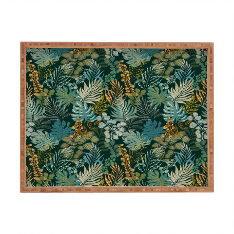 DESIGN dannick tropical night emerald leaves Rectangular Tray