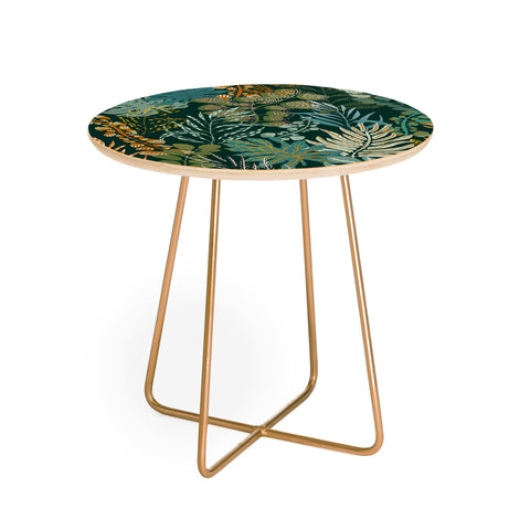 DESIGN dannick tropical night emerald leaves Round Side Table