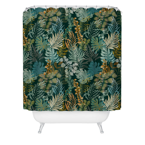 DESIGN dannick tropical night emerald leaves Shower Curtain